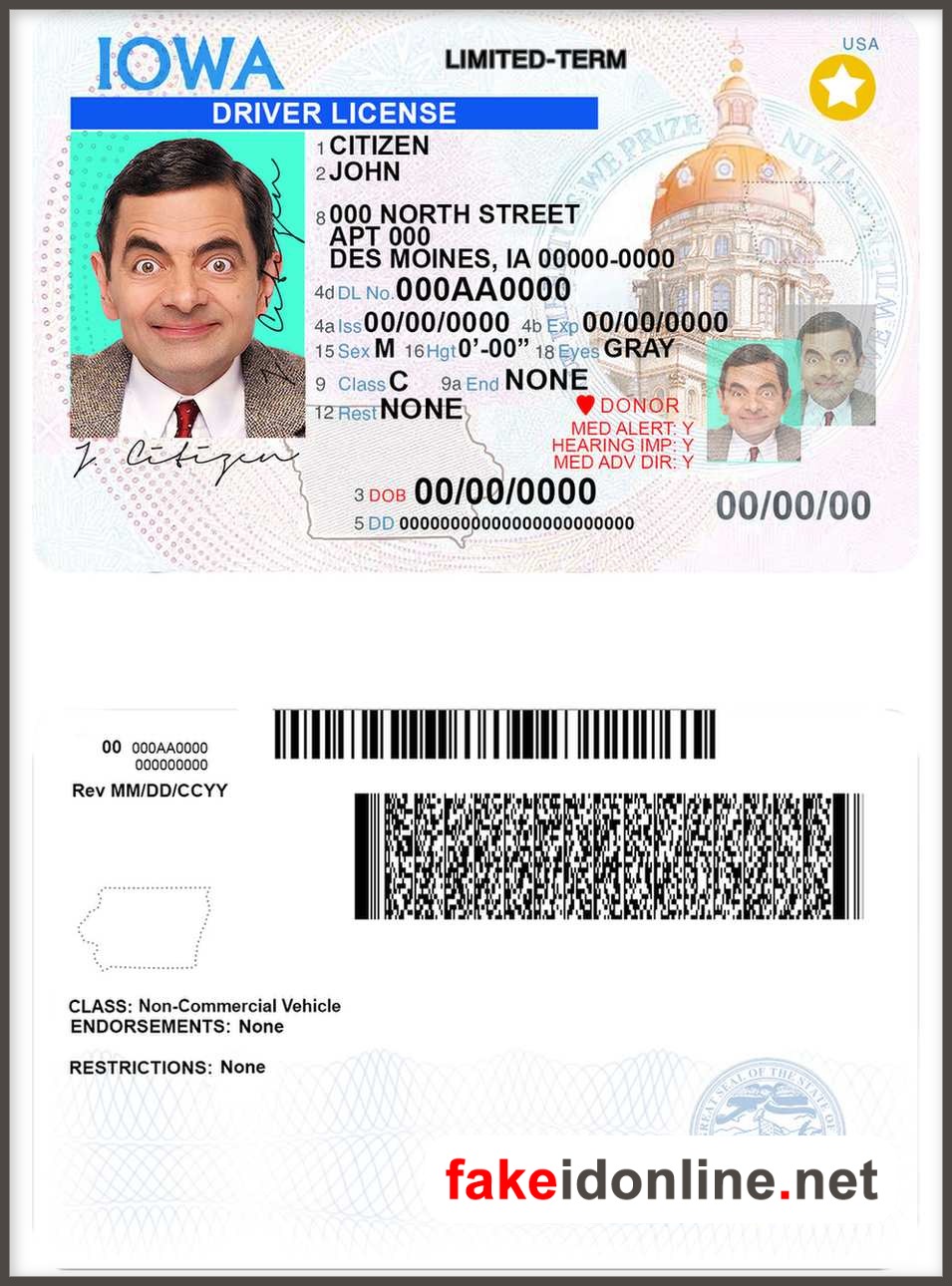 Iowa Driver License PSD Template